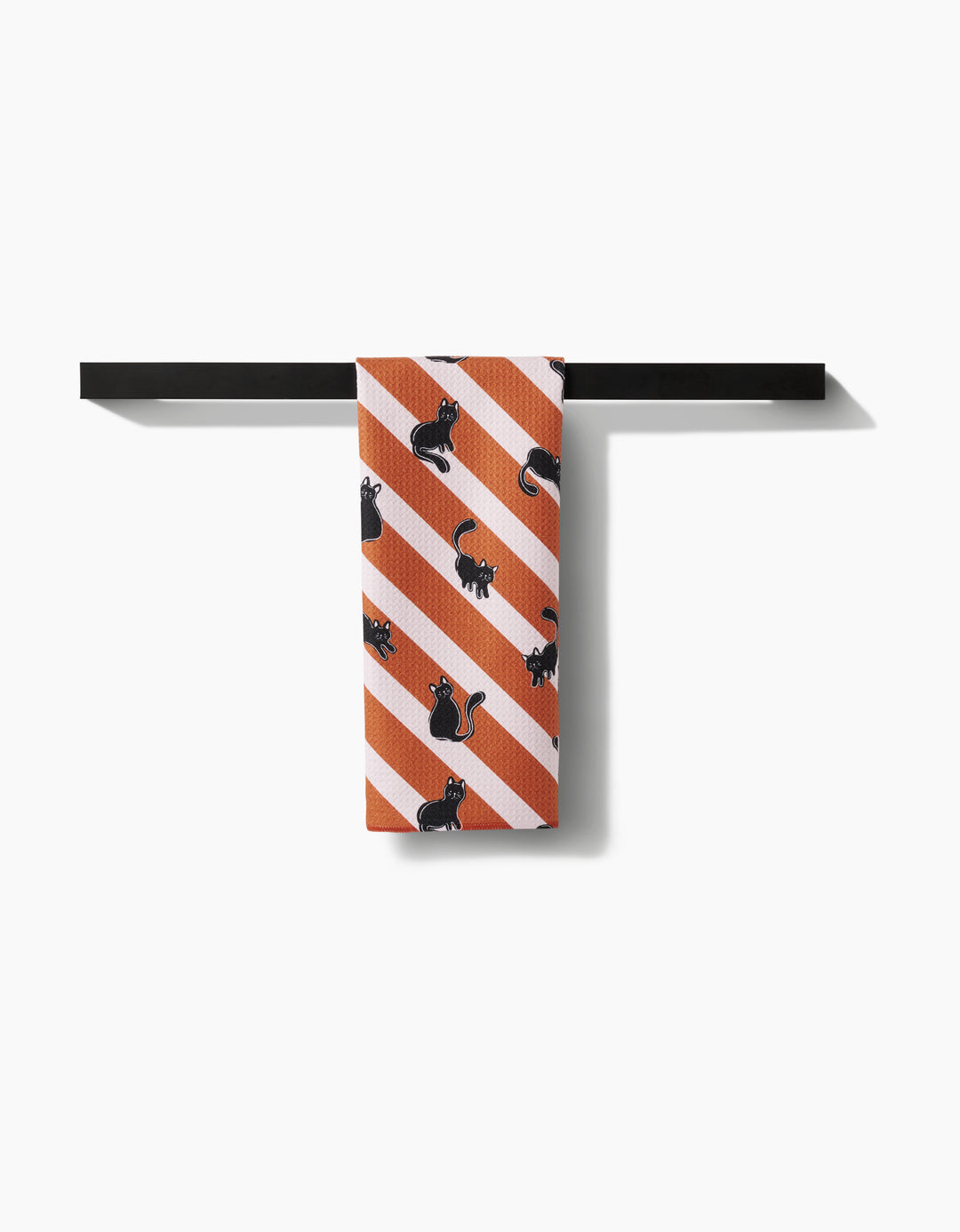 Black Cats Orange Striped Geometry Tea Towel
