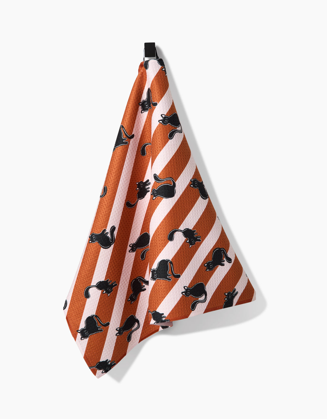 Black Cats Orange Striped Geometry Tea Towel