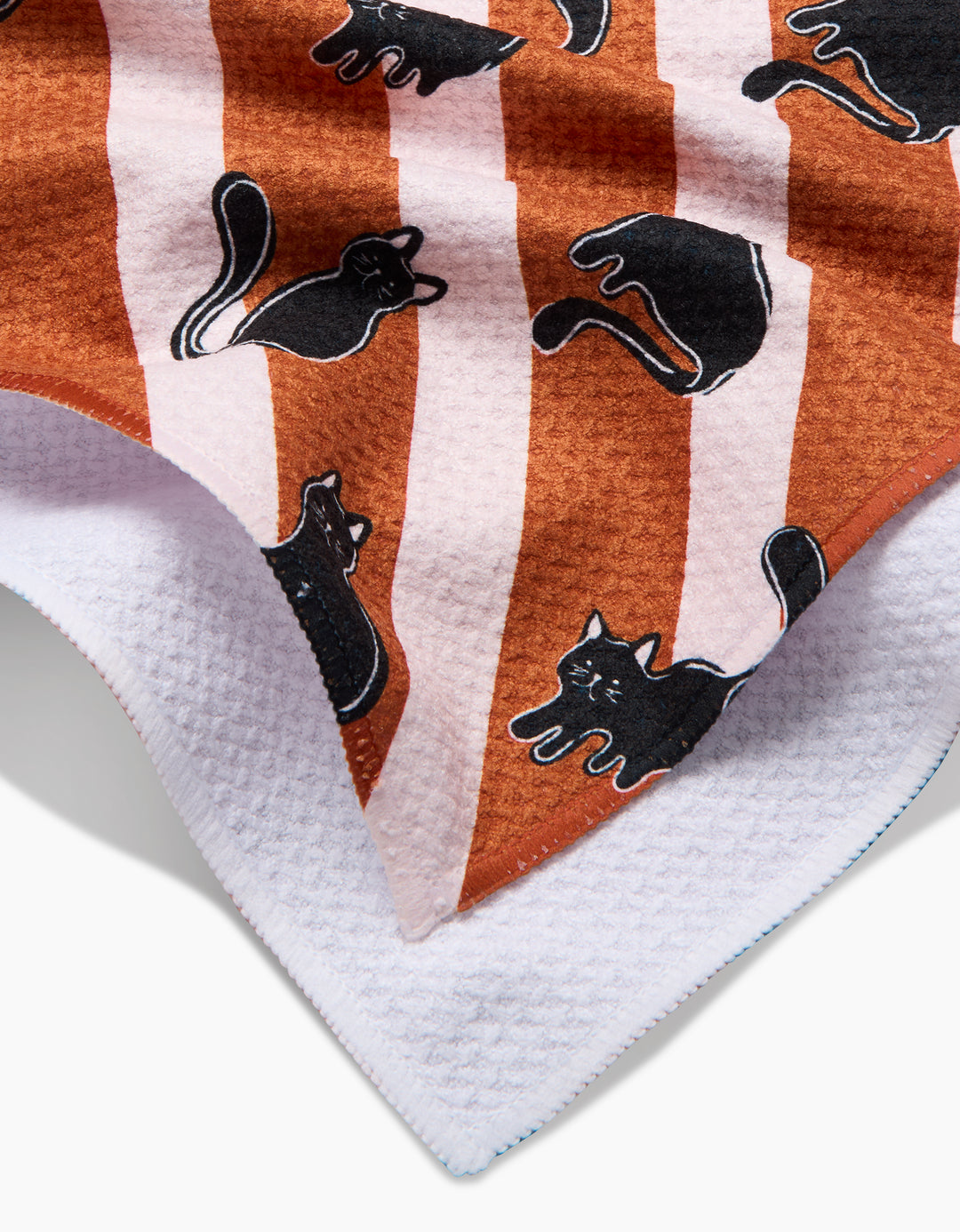 Black Cats Orange Striped Geometry Tea Towel