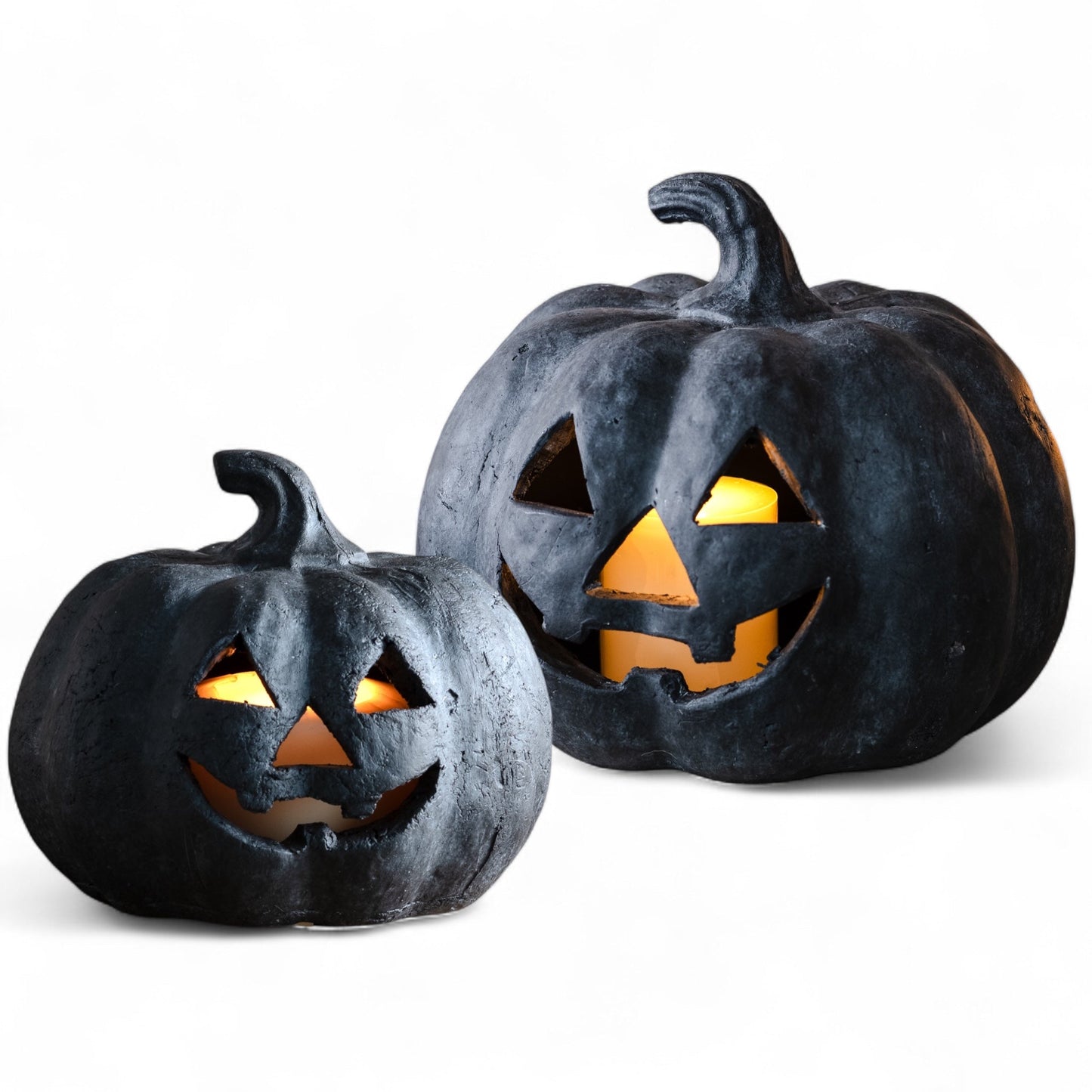 Black Terracotta Jack-O-Lantern Pumpkins | 2 Sizes